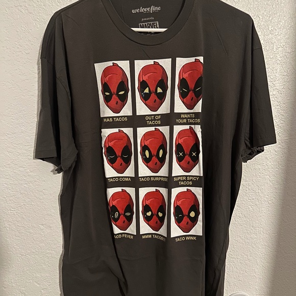Deadpool Tacos Quotes Comic Faces We Love Fine Gray T-Shirt Marvel Size XXL - Picture 1 of 3